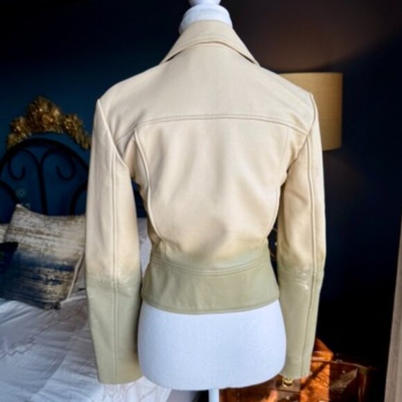 Pinko Cream and Sage Green Leather Moto Jacket - Picture 9 of 15